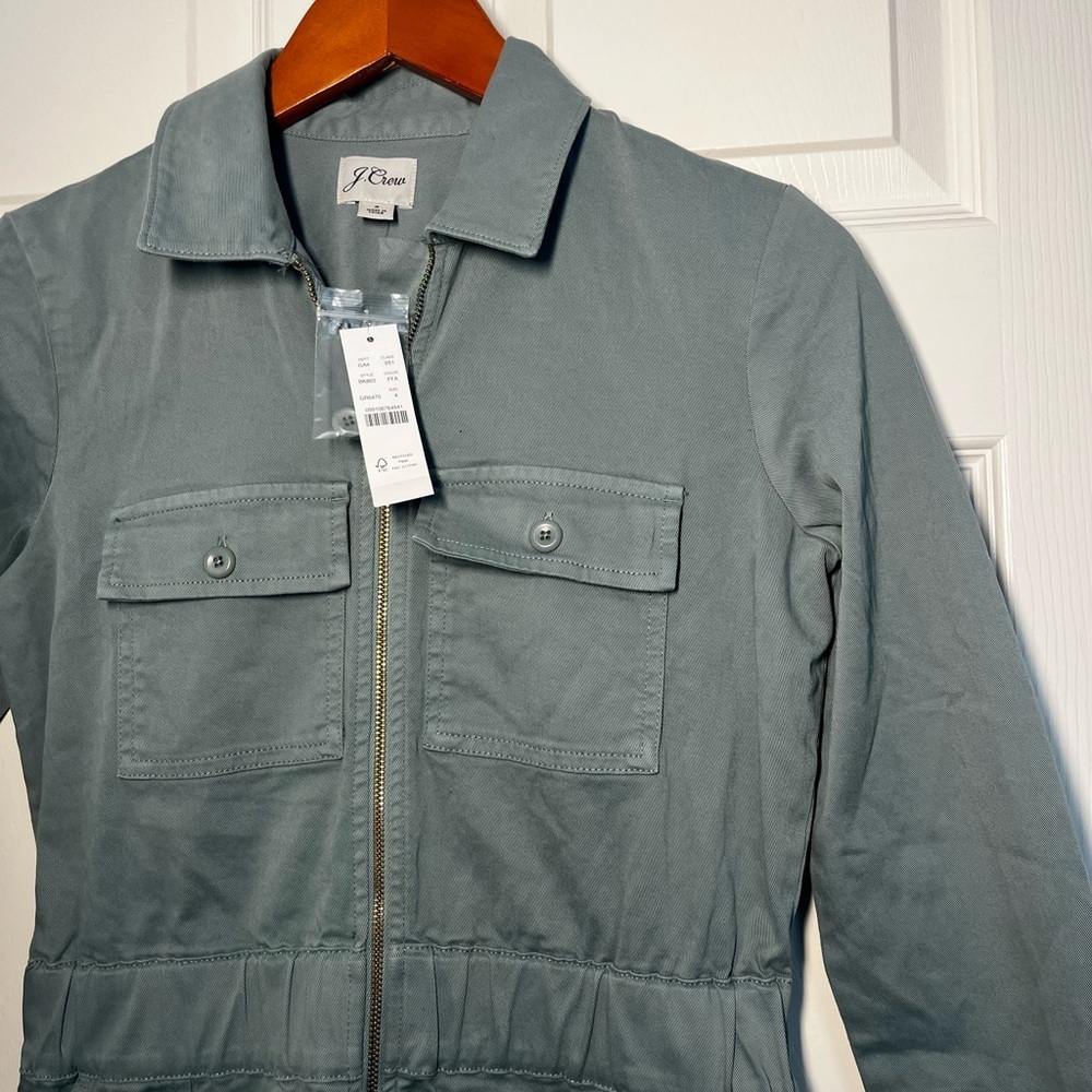 NWT J. Crew Long Sleeve Zip Front Green Chino Dress Size 4 - Picture 3 of 8
